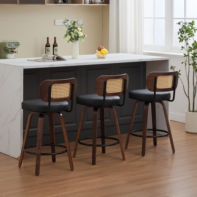 NicBex Swivel Counter and Bar Stools, 26" Upholstered Faux Leather Barstools with Walnut Back & Bentwood Legs for Kitchen Counter, Set of 2