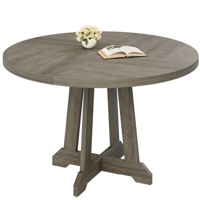 WhizMax 47'' Wood Round Dining Table for 4, Farmhouse Kitchen Table, Round Kitchen Table with Wood Top and Sturty Legs for Kitchen, Living Room, Brown