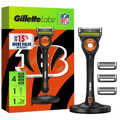 Gillette Labs Men's Special NFL Bengals Edition Shaving Razor with 4 Refills and Magnetic Stand