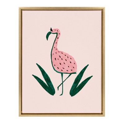 18" x 24" Sylvie Flamingo Watermelon Framed Canvas By Kendra Dandy Gold - DesignOvation: Whimsical Animal Wall Art, Modern Glam Decor