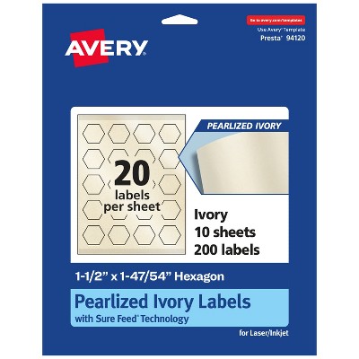 Avery Pearlized Ivory Hexagon Labels with Sure Feed Technology, Print-to-the-Edge, 1-1/2" x 1-47/54"