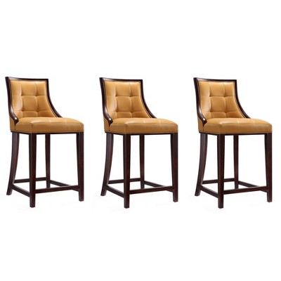 Set of 3 Fifth Avenue Upholstered Beech Wood Faux Leather Counter Height Barstools - Manhattan Comfort