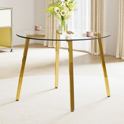 NicBex Round Dining Table Modern Tempered Glass Dining Room Table with Metal Plated Table Legs for Dining Room