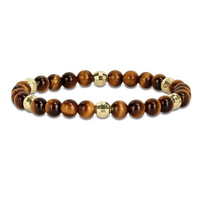EVERLY JEWELRY | Yellow Plated Sterling Silver 19 1/5 CT TGW Tiger eye Bracelet, 8.5 inch