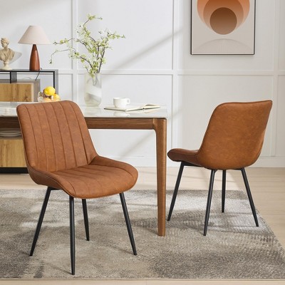 Upholstered Dining Chairs Set of 2, Modern Faux Leather Side Chairs with Padded Seat and Metal Legs for Kitchen, Restaurant, Cafe