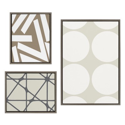 Kate and Laurel Sylvie Elevated Modern Neutral Dots, Neutral Pattern No 2 and Neutral Stained Glass Framed Canvas by The Creative Bunch Studio