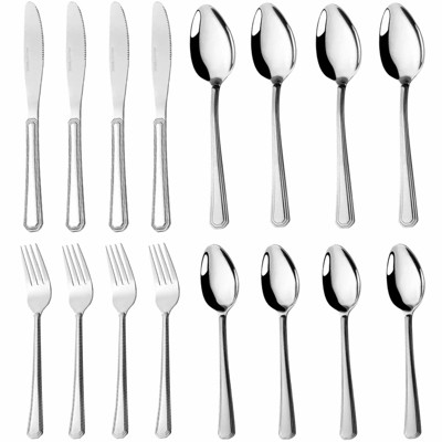 KTMBDW 16-Piece Silverware Dinnerware Tableware Set for Home - Stainless Steel Flatware Service for 4 with Forks, Knives, Spoons, and Teaspoons,Silver