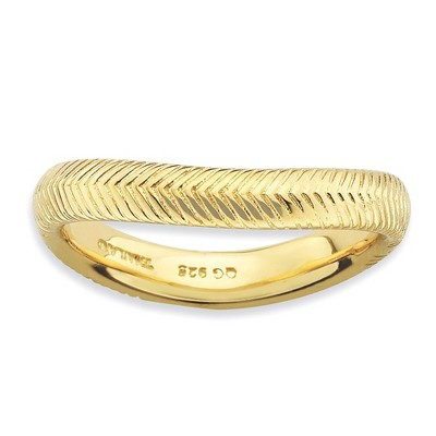Black Bow Jewelry 3.25mm Stackable 14K Yellow Gold Plated Silver Curved Herringbone Band
