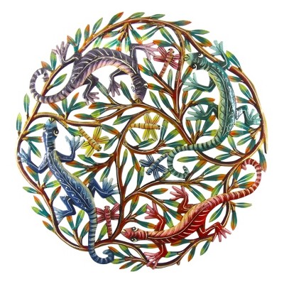 Slickblue Handcrafted 24-Inch Four Geckos Painted Metal Art, Perfect for Enhancing Indoor/Outdoor Spaces