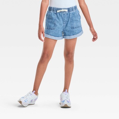 Girls' High-Rise Pull-On Denim Utility Shorts - Cat & Jack™