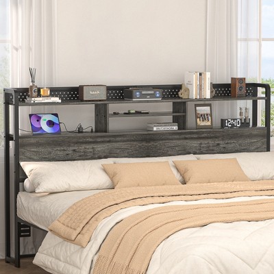 Aheaplus Storage Headboard with Led Lights & Charging Station