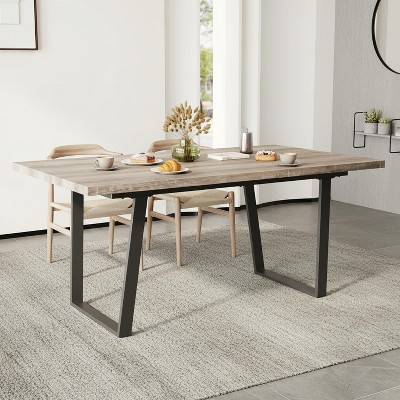 Homy Casa Rectangular Dining Table with Rustic Wood Top and Black Metal Legs for Kitchen or Dining Room, Light Oak