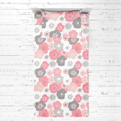Bacati - Watercolor Floral Coral Gray 3 pc Toddler Bed Sheet Set