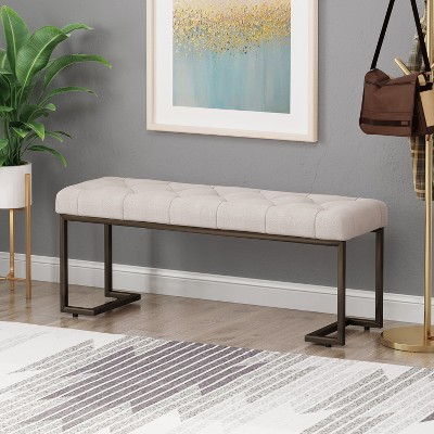 Airsurfer Modern Upholstered Entryway Bench with Tufted Seat and Metal Frame