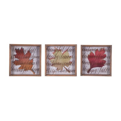 C&F Home Tri-Colored Autumn Leaves Wall Art With Glass Pane Wall Décor Fall Harvest Thanksgiving 10 x 1.5 x 10 Inches.