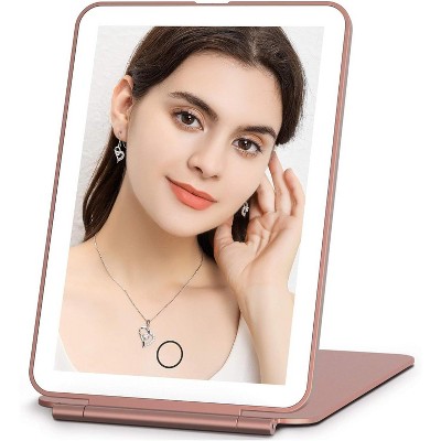 FUNTOUCH Rechargeable and Portable Travel Makeup Mirror with 3-Color 72 Led Lights Dimmable Touch Screen