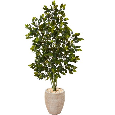 Nearly Natural 53-in Ficus Artificial Tree in Sand Colored Planter