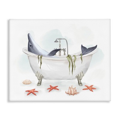 Stupell Industries Dolphin Lounging in Bath Tub Nautical Shells Canvas Wall Art