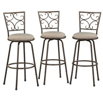 Set of 3 Claremont Adjustable Height Swivel Barstools Brown/Beige - Buylateral: Metal Frame, Microfiber, 24-30" Seat