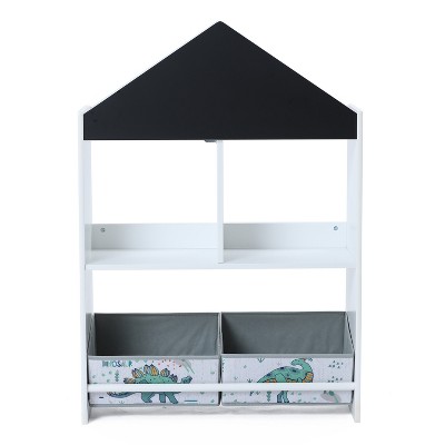 LuxenHome Kids Multi-Functional House Bookcase Toy Storage Bin Floor Cabinet with Blackboard
