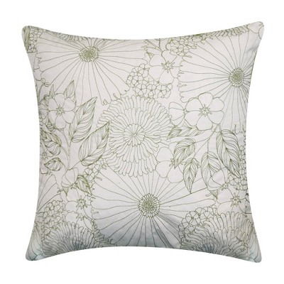 18" x 18" Fine Line Embroidered Floral Decorative Patio Throw Pillow - Edie@Home