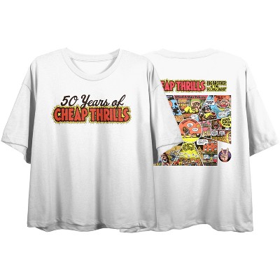Big Brother & Holding Company 50 Years Of Cheap Thrills Crew Neck Short Sleeve Women's White Crop Top