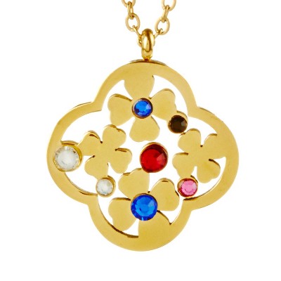 West Coast Jewelry Women's Crystal Geometric Shaped Gold Plated Steel Necklace - 16"