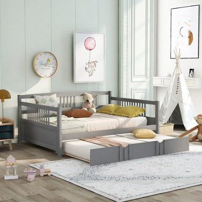 Twin/Full Size Daybed, Wooden Platform Bed Frame with Twin Size Trundle/ Two Drawers -ModernLuxe