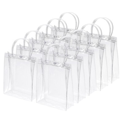 Unique Bargains Party Wedding Reusable Mini PVC Plastic Gift Wrap Tote Bag with Handles Clear 11.8" x 7.9" x 7.9" 10 Pack