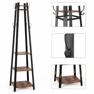 Artloge Heavy Duty Industrial Coat Rack Freestanding Clothing Stand Hall Tree Entryway Home Storage Shelves with 3 Shelves ＆ 8 Hooks