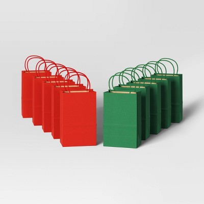 10ct Solid Red and Solid Green Junior Tote Christmas Gift Bags - Wondershop™
