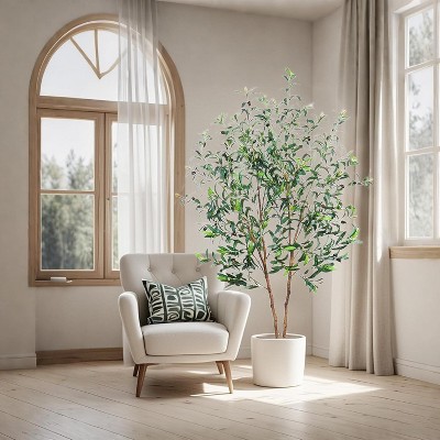 Acekool 5FT Artificial Olive Tree, Realistic Indoor Potted Plant with Natural Wood Trunk, Faux Greenery for Home & Office
