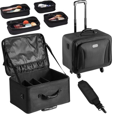 VEVOR Rolling Makeup Train Case Large Storage 3 Tiers, Convenient Carry With Handle, Wheels, Strap, Professional Makeup Storage Organizer, Black