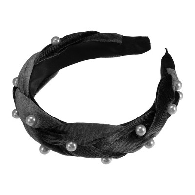 Unique Bargains Women's Braided Faux Pearl Velvet Headband Hairband Accessories 1.2" Wide 1 Pc
