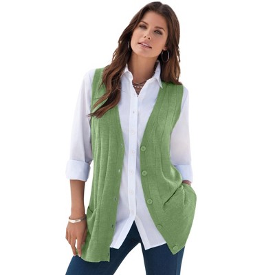 Roaman's Plus Size Drop Needle Vest Lightweight Sweater Knit
