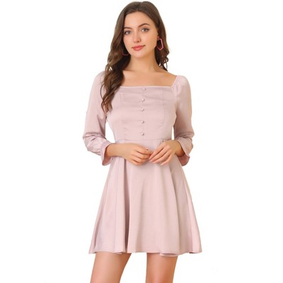 INSPIRE CHIC Women's Satin Mini Square Neck Fit and Flare Dresses