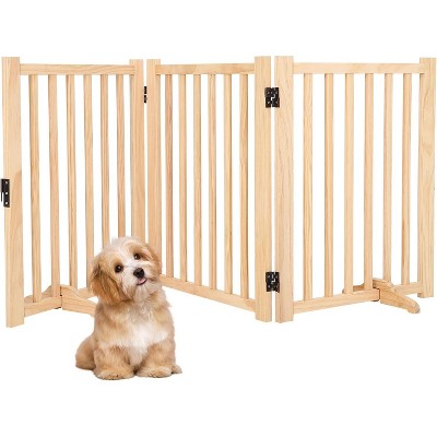 COZONY Freestanding Pet Gate, Wooden Dog Fence with 2 Support Feet, Collapsible Step-Over Barrier for Indoor Use