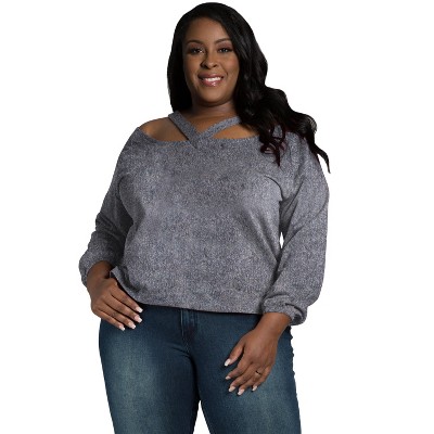 Poetic Justice Women's V Self Straps Off Shoulder Long Sleeve Top