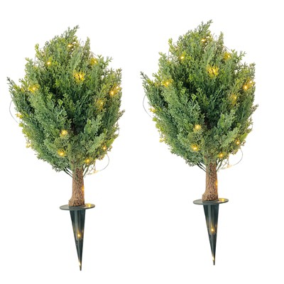 2 Pcs Pe 24" Teardrop Outdoor Spiked Pine Shrubs