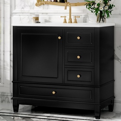 24"/36"W Bathroom Vanity with Ceramic Sink, Bathroom Storage Cabinet Freestanding Vanity Cabinet with 3 Drawers - ModernLuxe