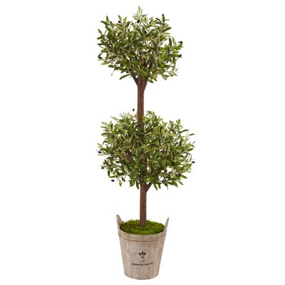 Nearly Natural 5-ft Olive Artificial Tree in Farmhouse Planter