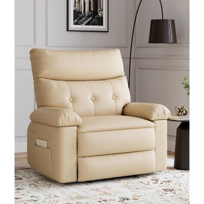 Jojoka 27" Oversized Recliner Sofa Chair with Heat and Massage, Vintage PU Leather Lounge Chair with Cup Holders and Pockets for Adults