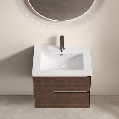 ORRD 24 inch Bathroom Vessel Sink, Ceramic Bathroom Vanity Sink Top without Overflow, Convenient for Storing Personal Items - Glossy White