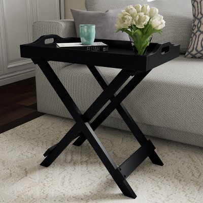 Hasting Home Folding End Table - Portable Wooden Contemporary Side Table with Removable Tray Top