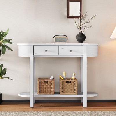 36" Console Table with Drawers, Retro Entryway Table with Open Storage Shelf, Long Sofa Couch Table, Hallway Table for Living Room Entryway
