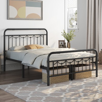 Yaheetech Metal Platform Bed Frame with Vintage Headboard and Footboard