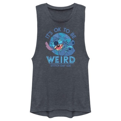 Junior's Women Lilo & Stitch It's Ok to Be Weird Stitch Day 626 Festival Muscle Tee