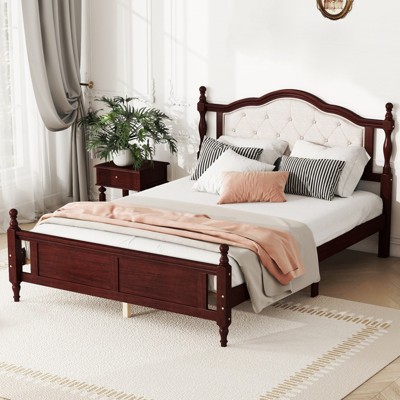 Queen Size Bed Frame with Headboard, Rustic Wood Platform Bed Frame, Wood Slat Support,No Box Spring Needed, Easy Assembly