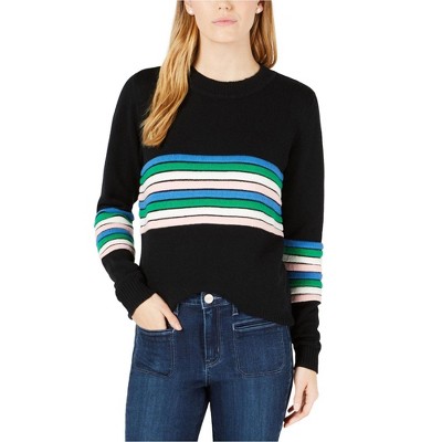 maison Jules Womens Novelty Stripe Knit Sweater, Black, Large