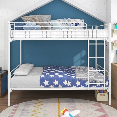 YONWAY Twin Over Twin Bunk Bed: Modern Metal Frame with Ladder & Safety Rails for Families with Multiple Children in Apartments